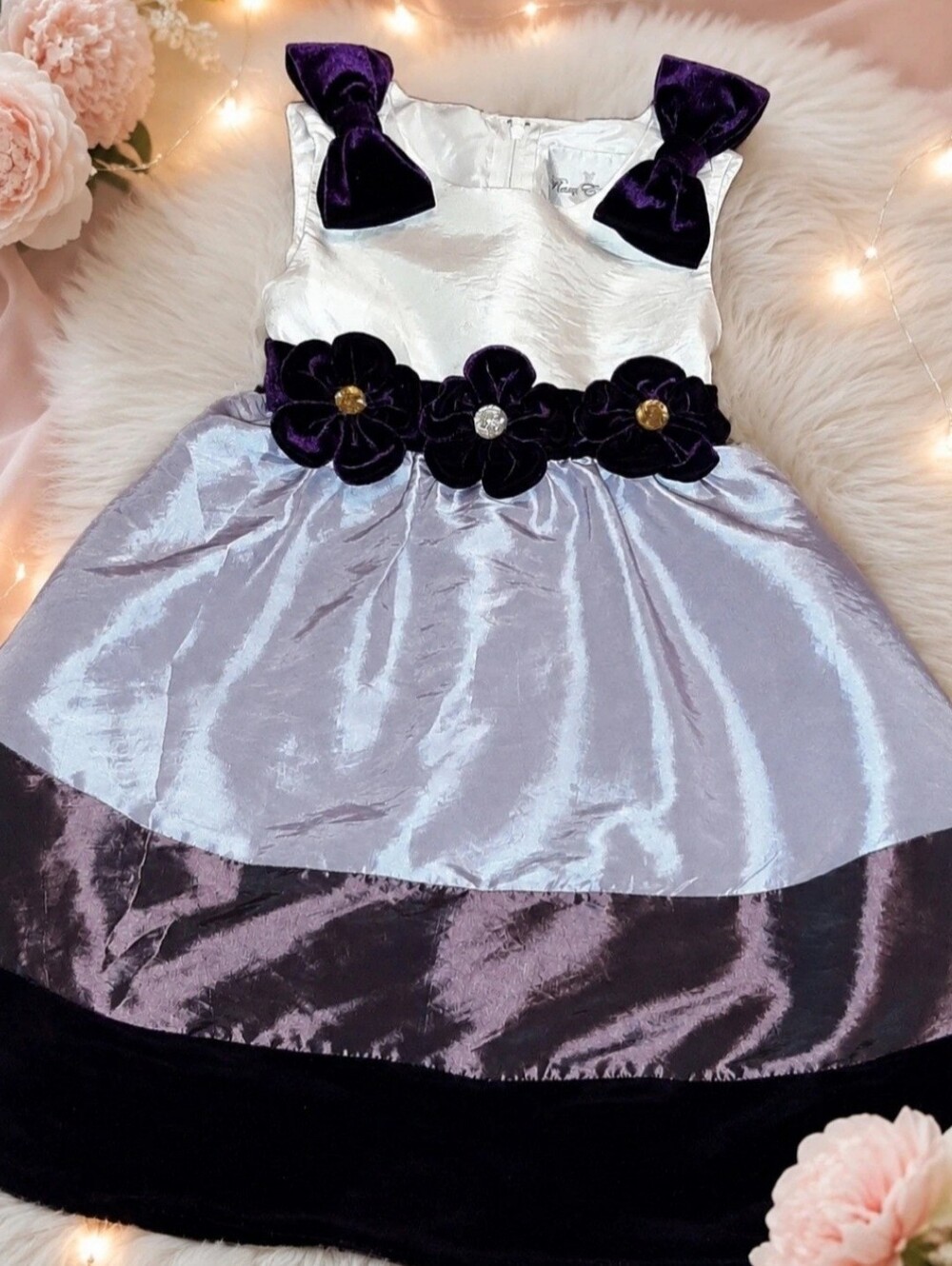 Rare Editions Holiday Purple Velvet Floral Princess Party Dress 4T Girls EUC